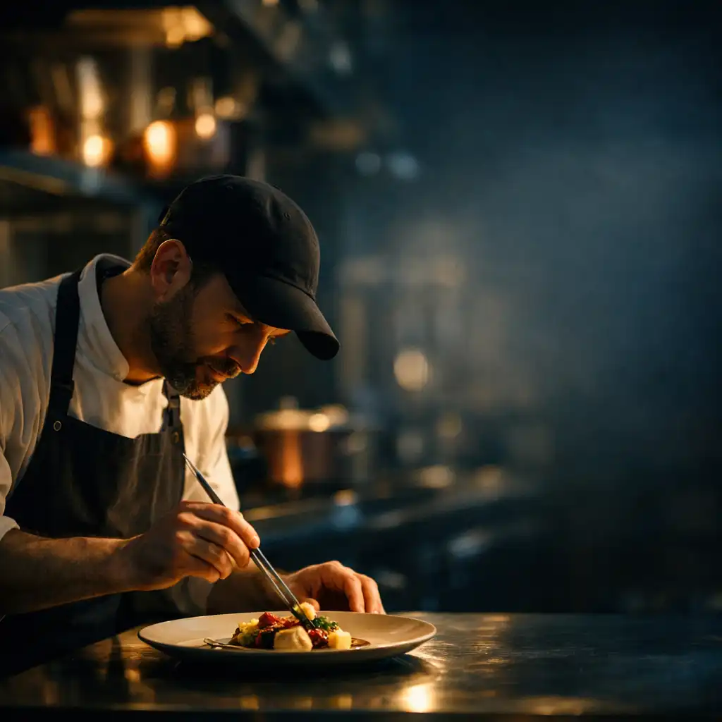 Head chef plating a refined dish in the ADSIGHT LTD kitchen
